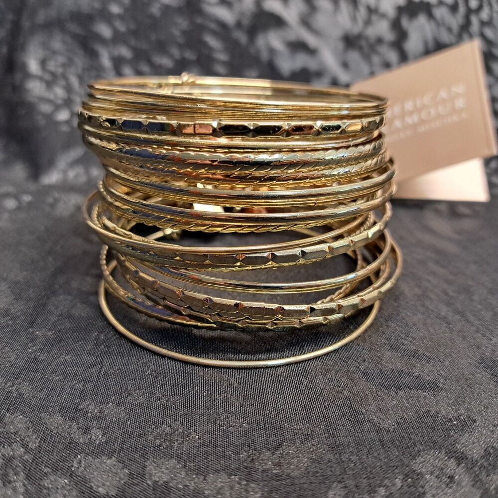 Amercian Glamour Badgley Mischka Gold-tone Bangle Braceletwith Dangling Beads... - Picture 2 of 6